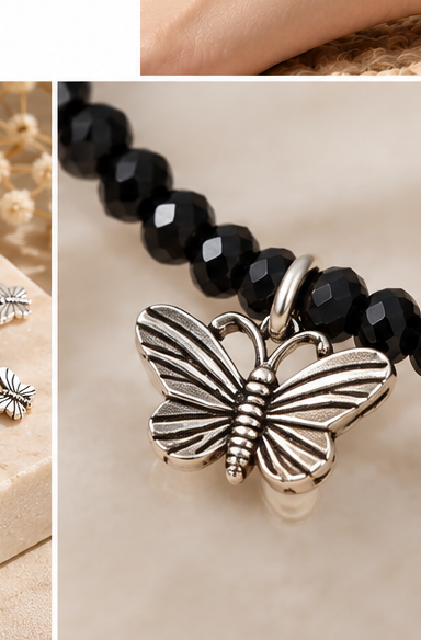 Black Butterfly Charm Bead-Style Anklet