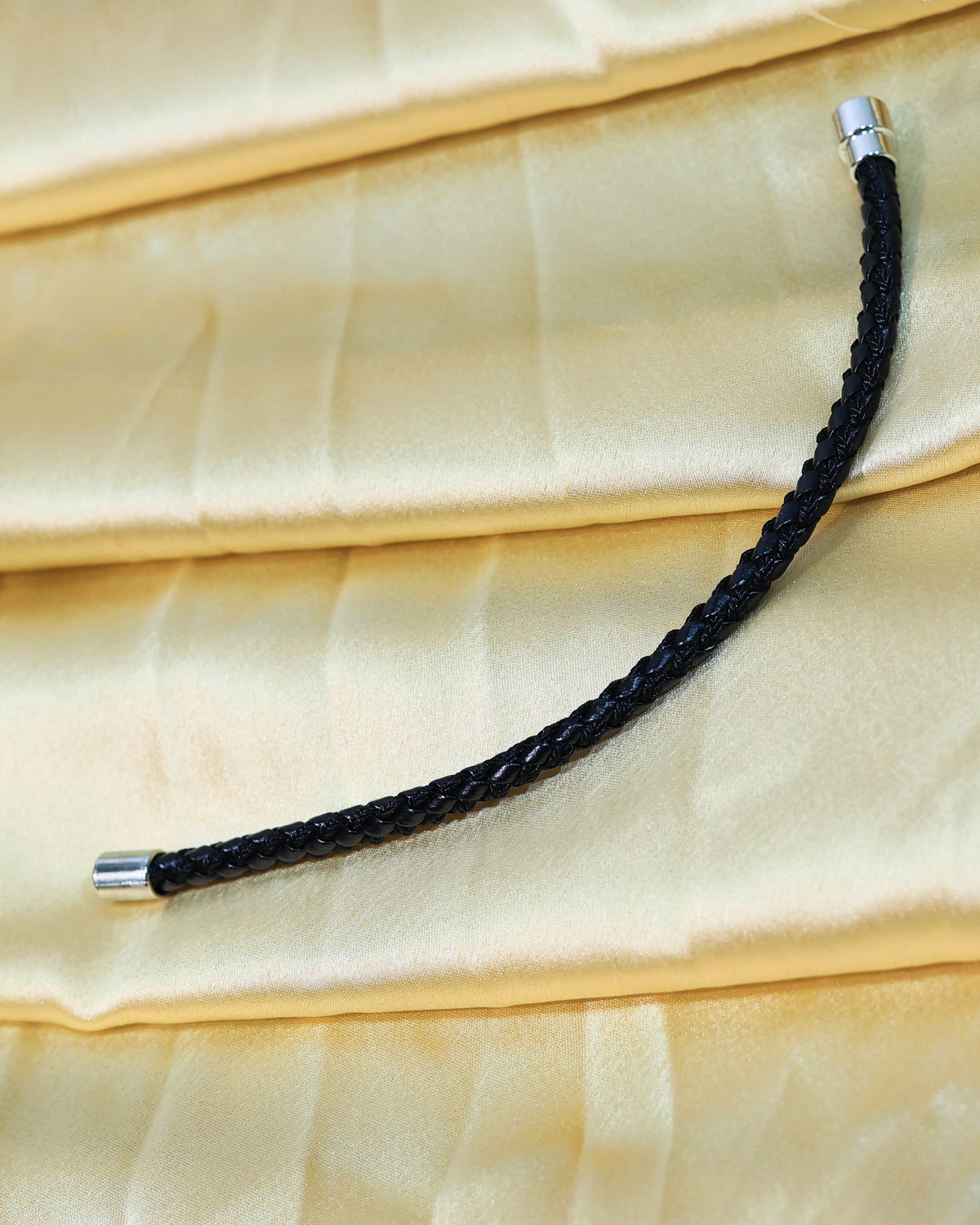 Black Braided Leather Bracelet with Silver Tone Clasp