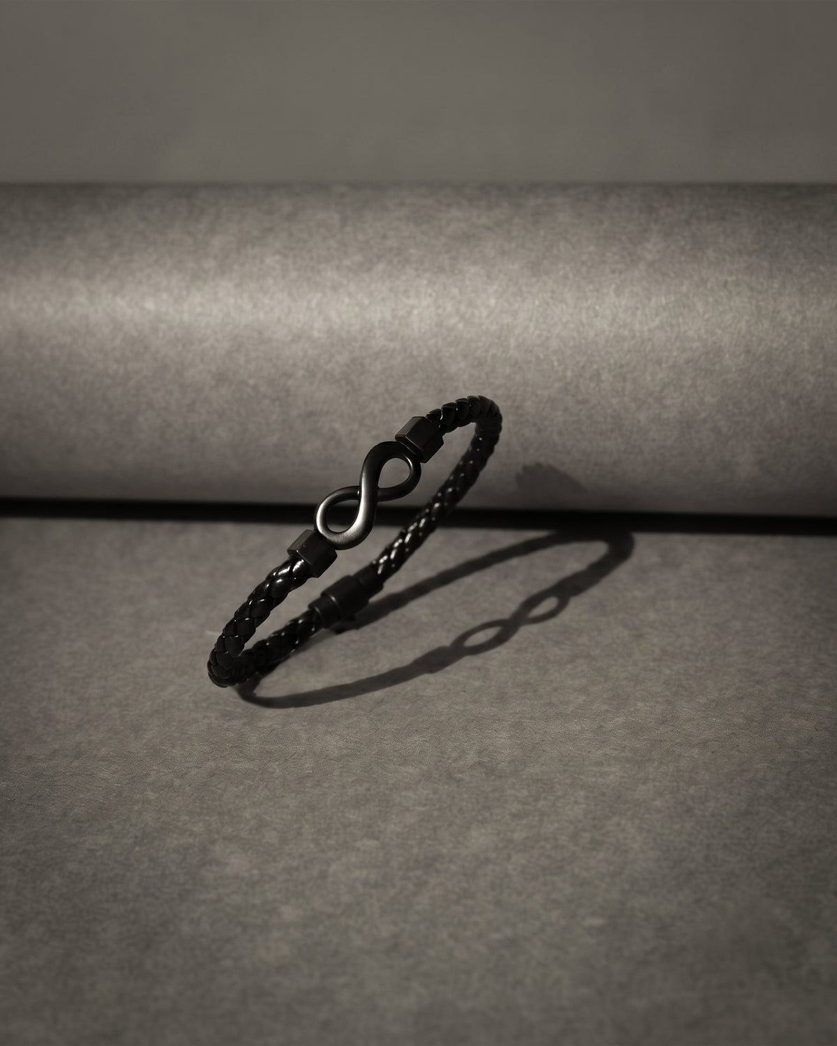 Black Braided Leather Infinity Symbol Bracelet