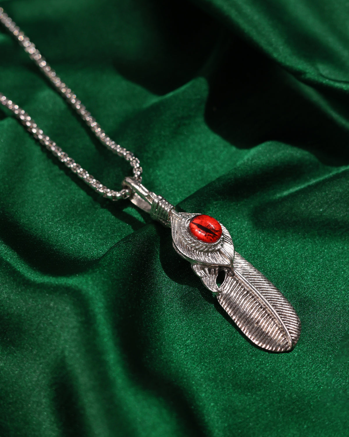 Red Gem Feather Pendant Chain