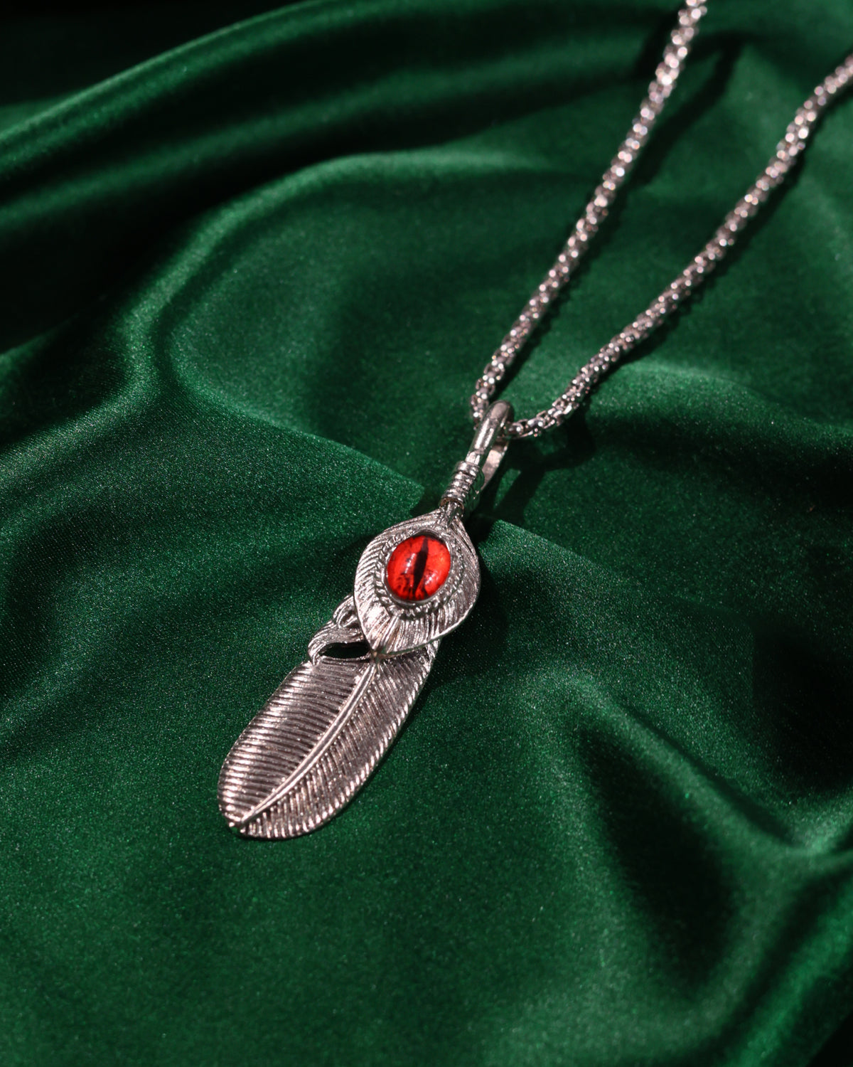 Red Gem Feather Pendant Chain