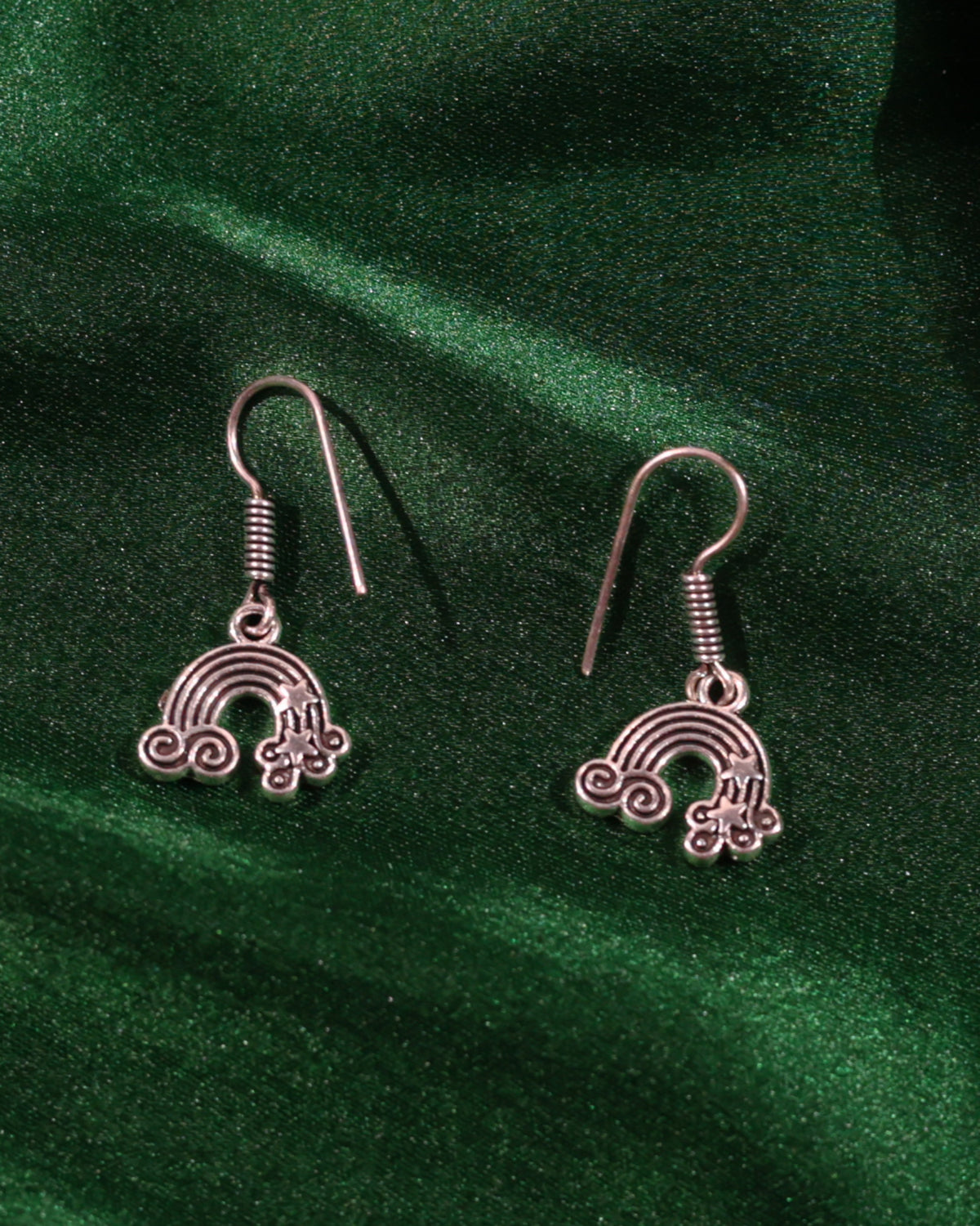Oxidised Silver Rainbow & Star Drop Earrings