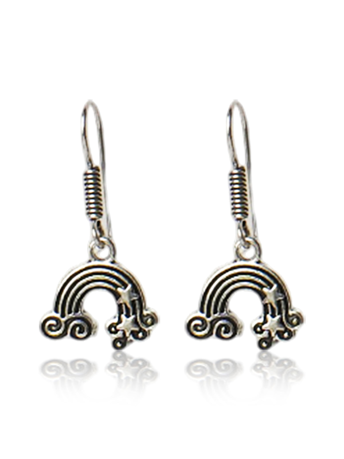 Oxidised Silver Rainbow & Star Drop Earrings