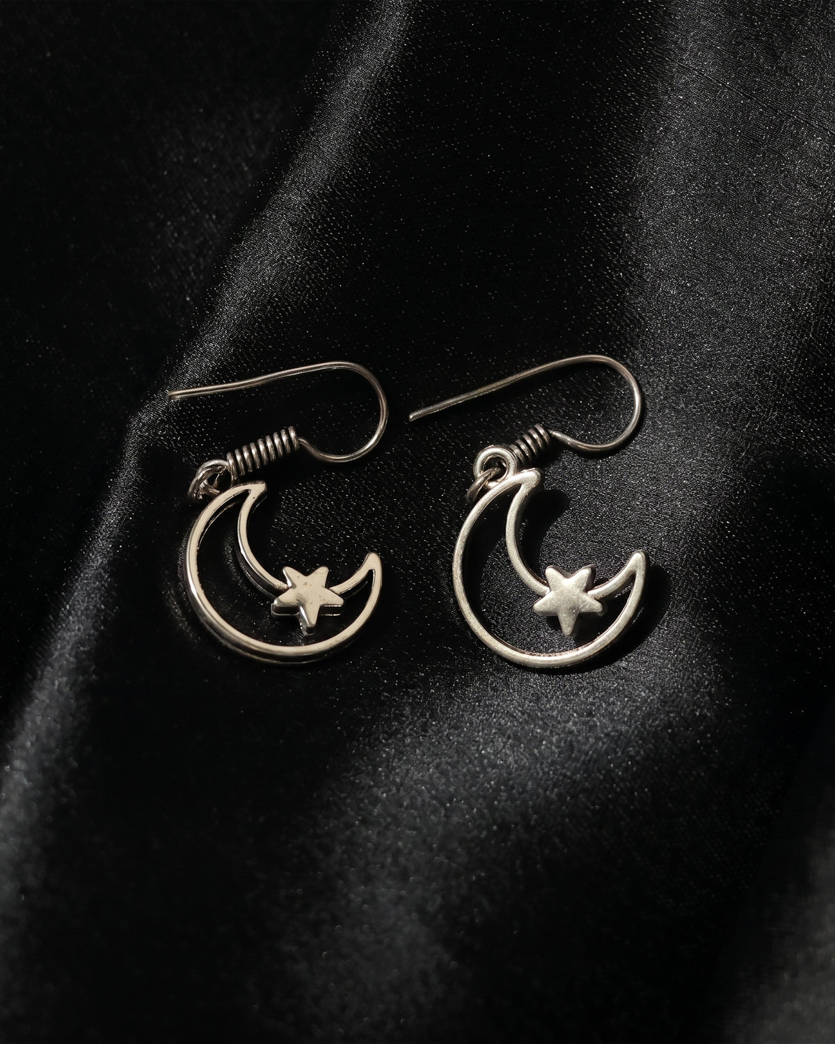 Crescent Moon Star Drop Earrings