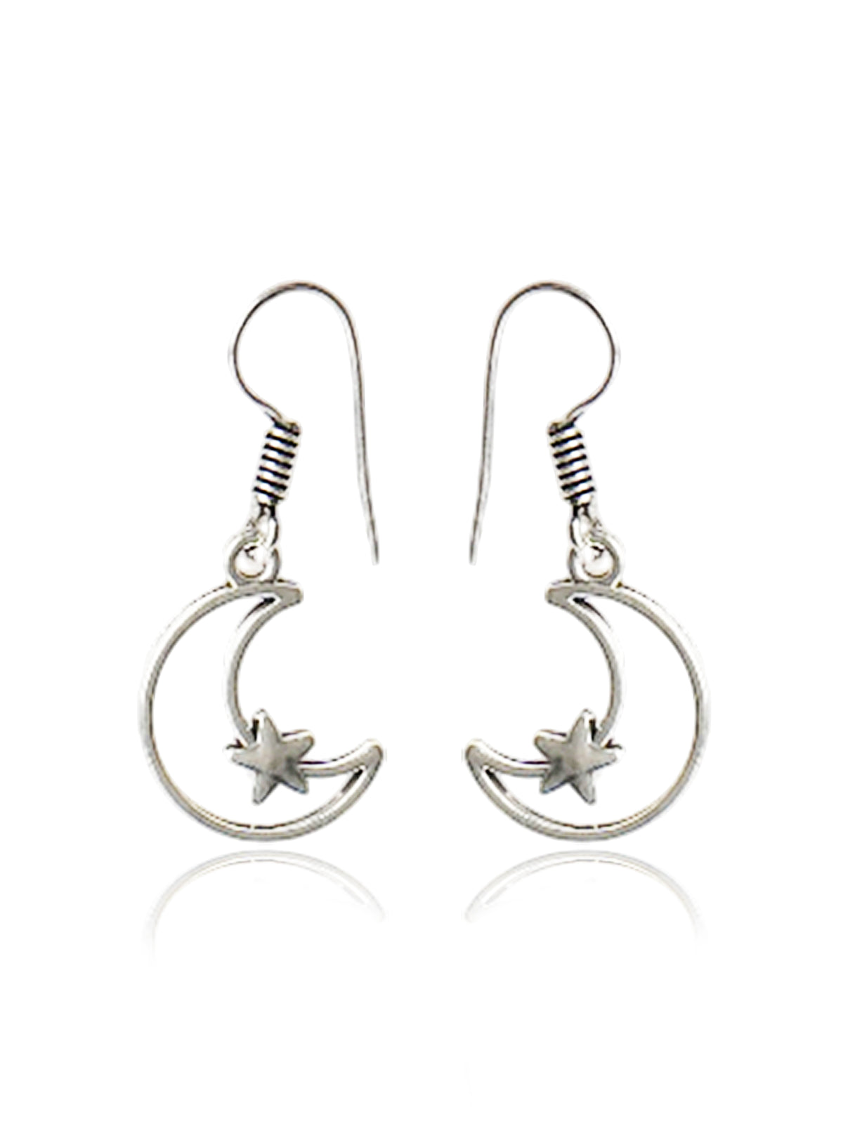 Crescent Moon Star Drop Earrings
