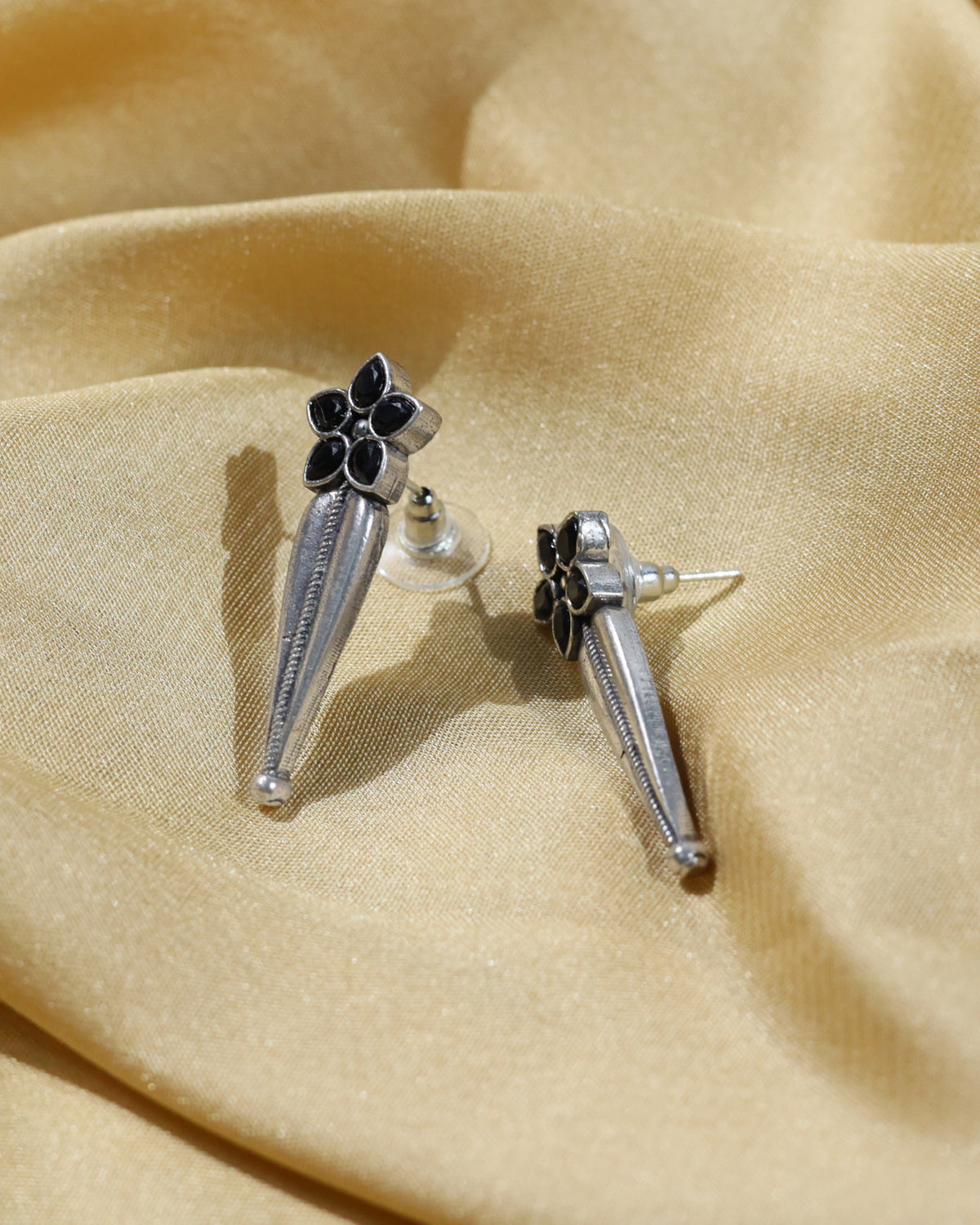 Black Floral Spike Stud Earrings