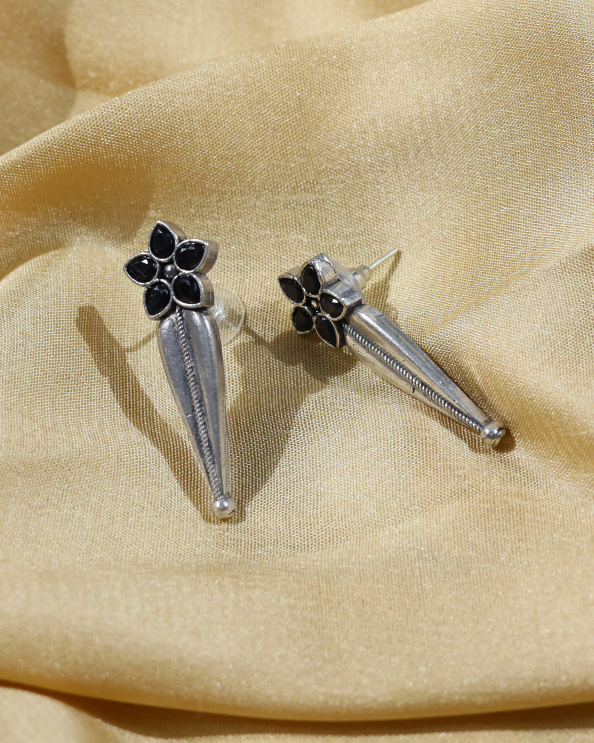 Black Floral Spike Stud Earrings
