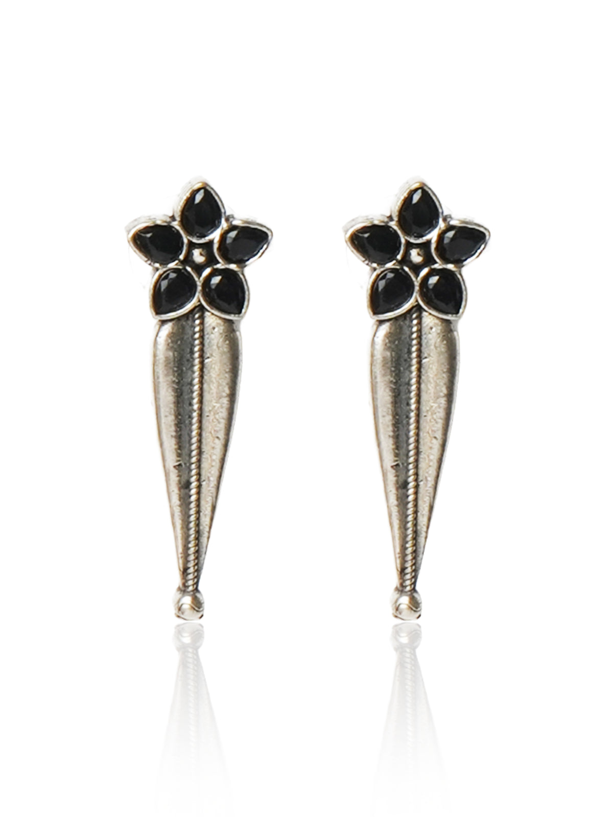 Black Floral Spike Stud Earrings