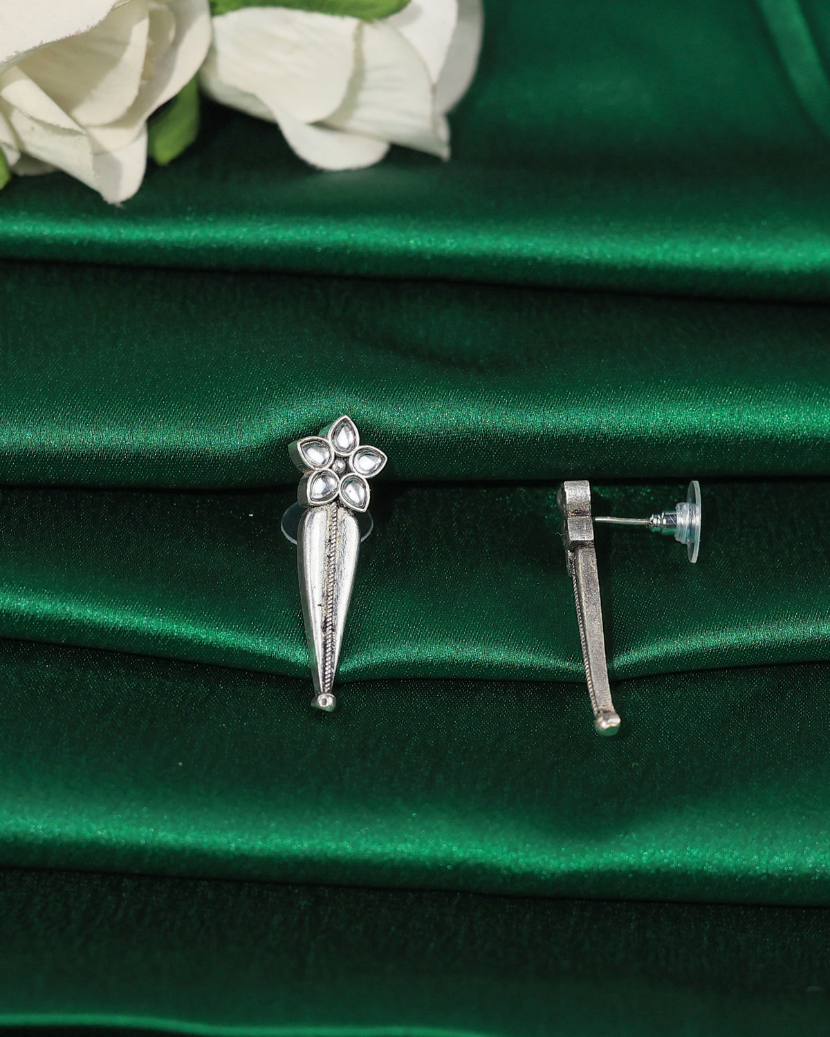 Oxidised Floral Long Drop Earrings
