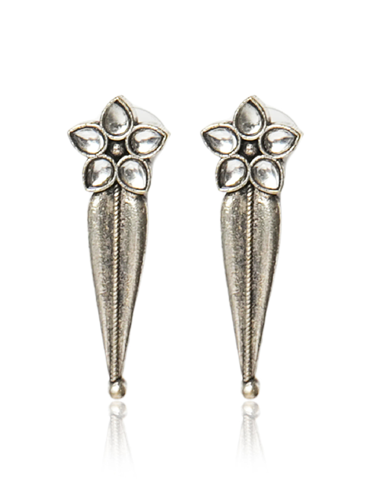 Oxidised Floral Long Drop Earrings