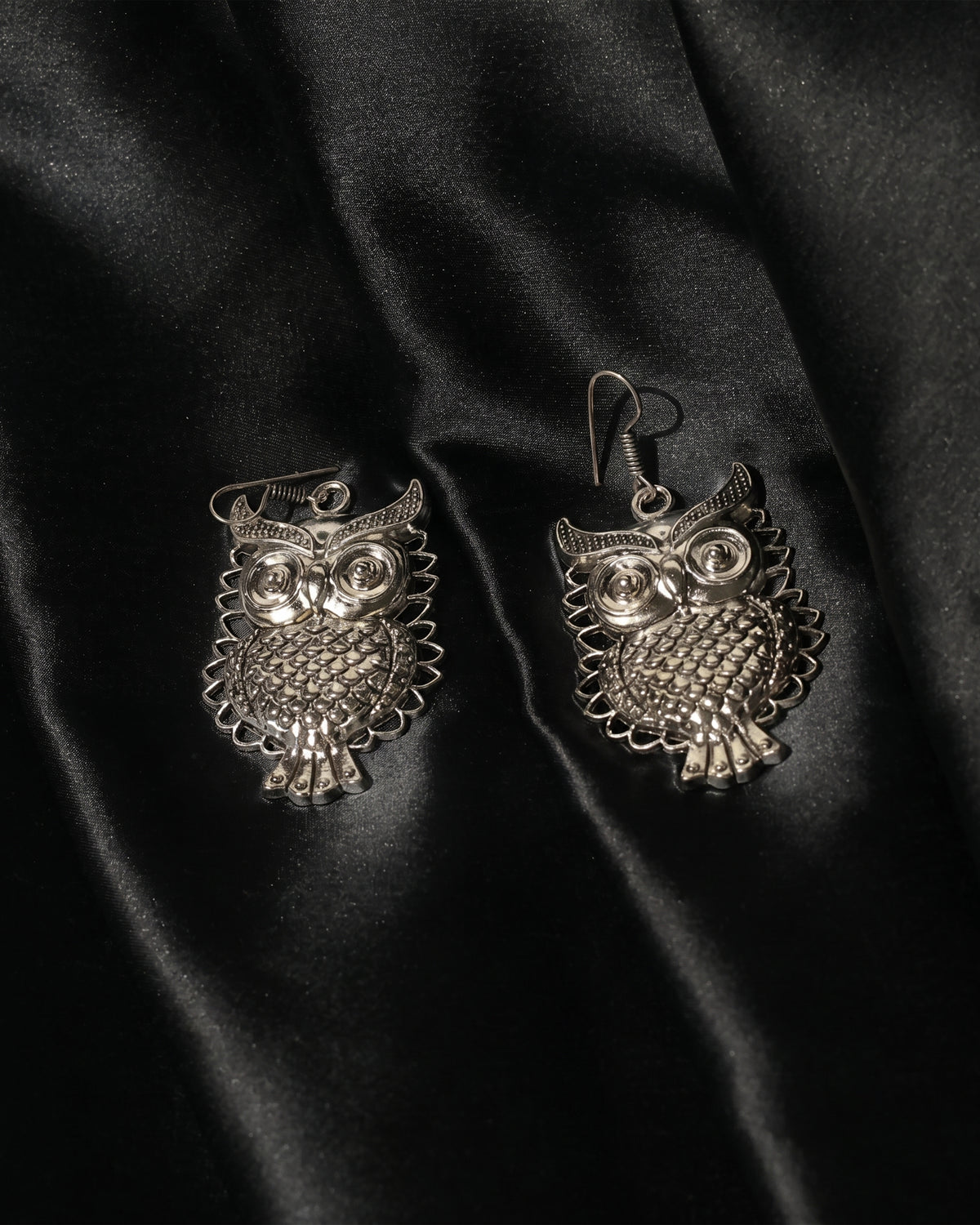 Oxidised Owl Drop Earrings