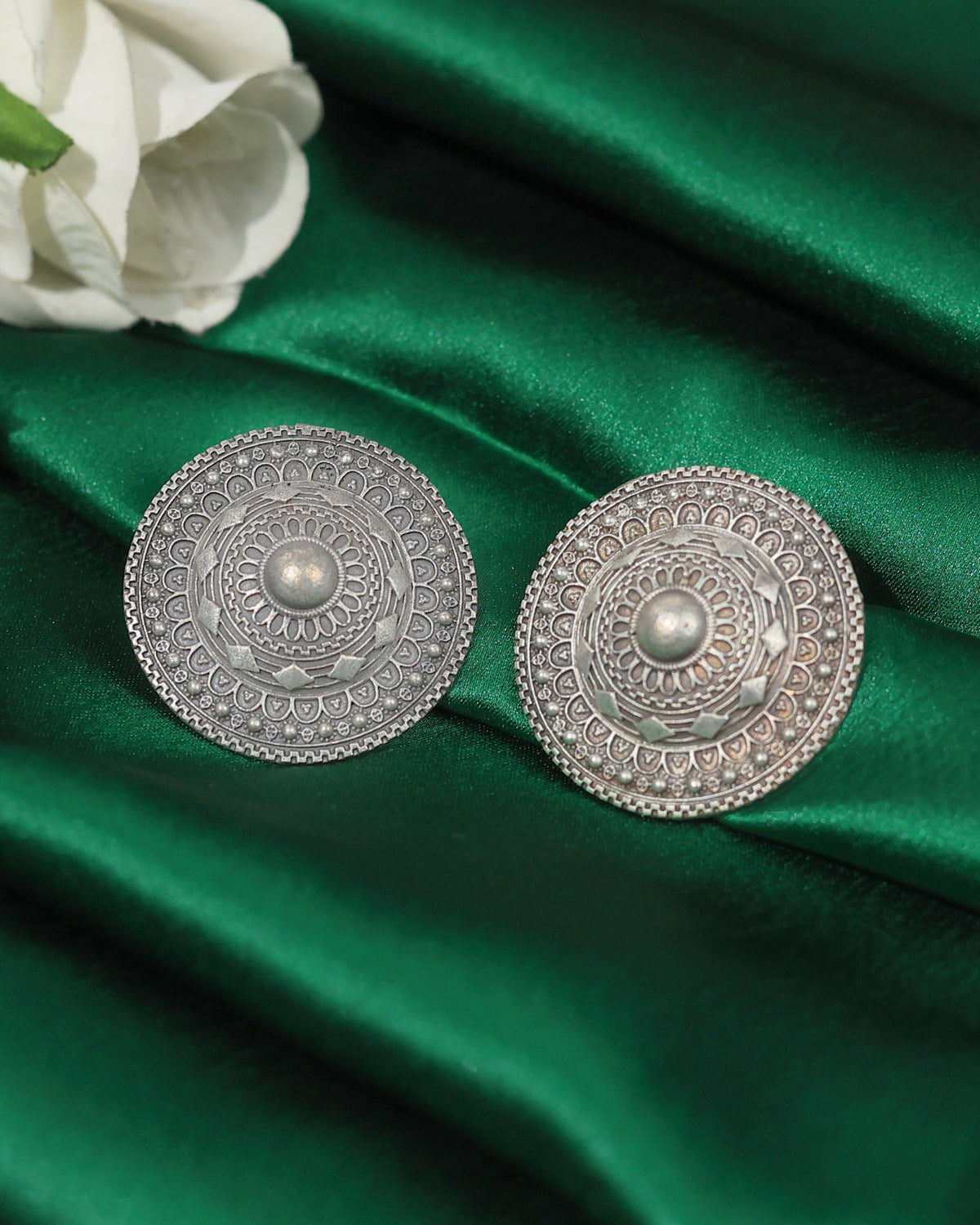 Ornate Mandala Disc Stud Earrings