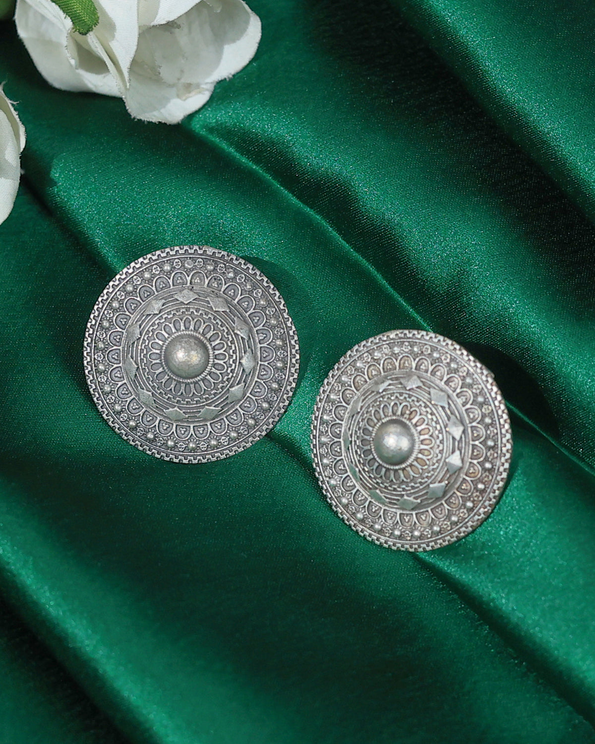 Ornate Mandala Disc Stud Earrings