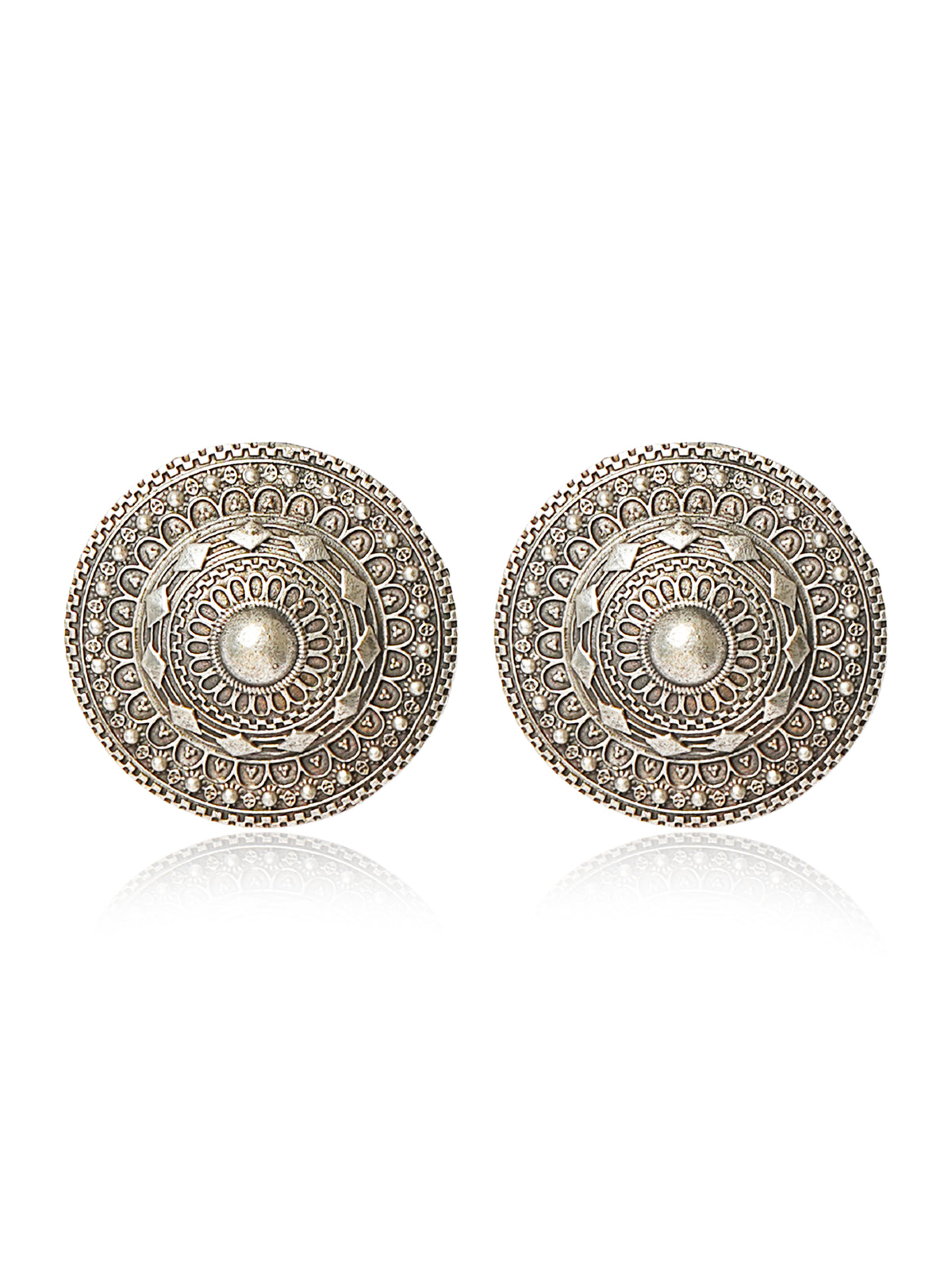 Ornate Mandala Disc Stud Earrings