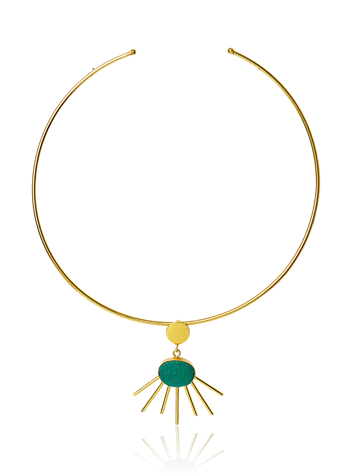 Gold-Tone Green Stone Sunburst Pendant Necklace