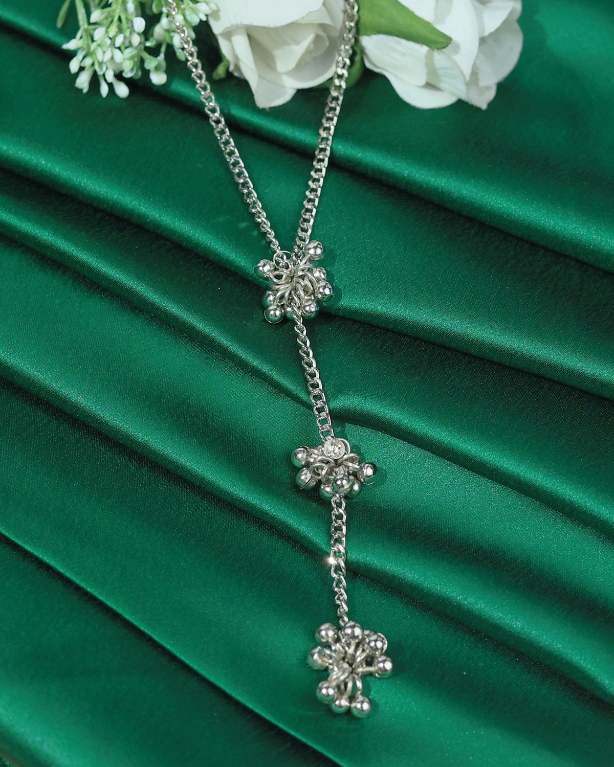 Silver-Tone Cascading Bead Y Necklace