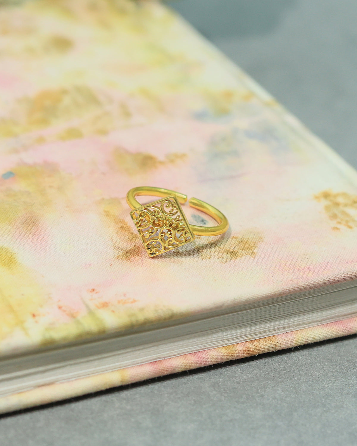 Golden Filigree Square Accent Ring
