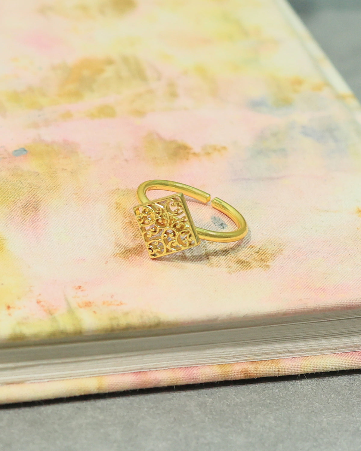 Golden Filigree Square Accent Ring
