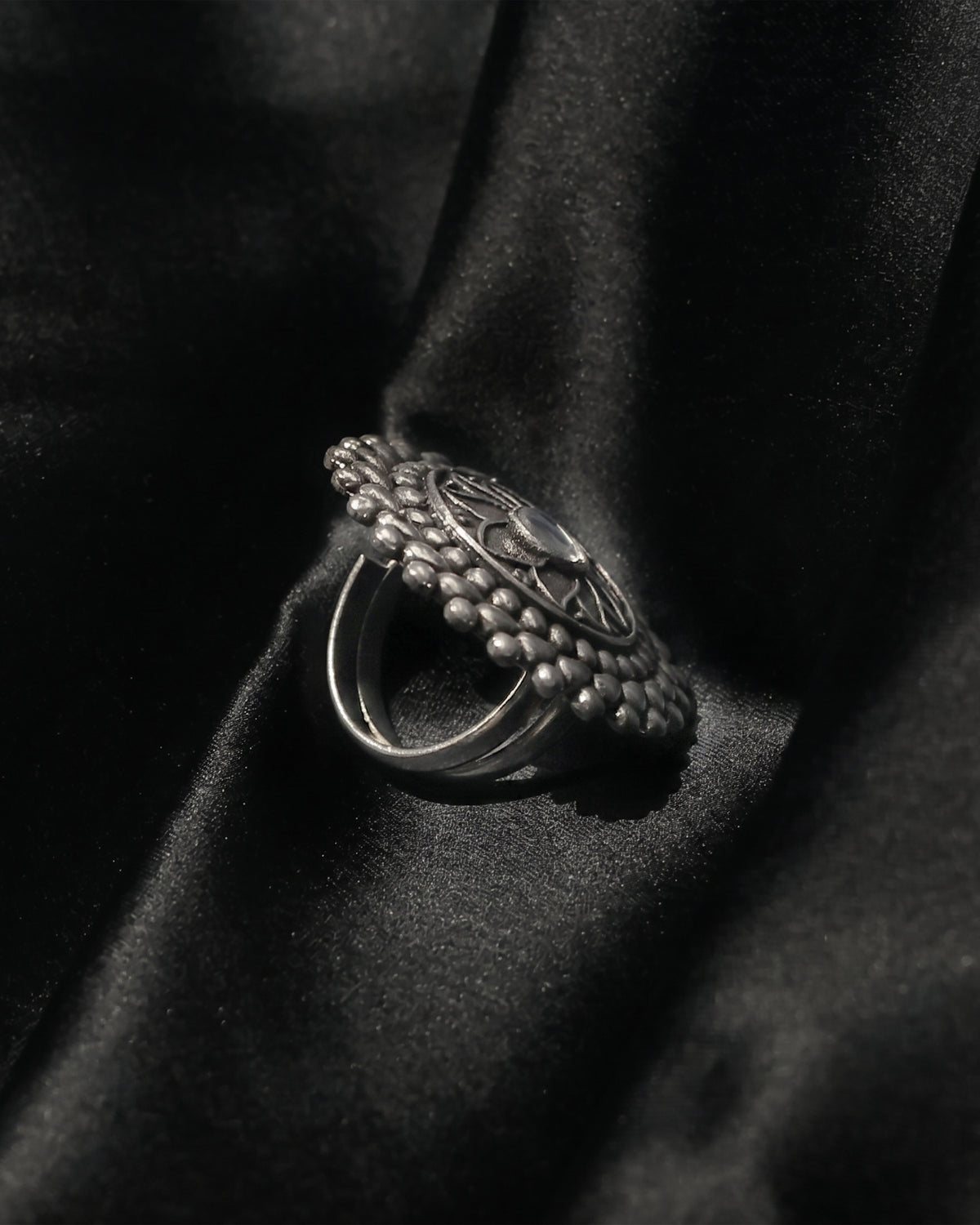 Lotus Mandala Oxidised Statement Ring