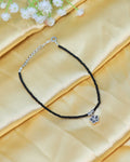 Black Beaded Silver-Tone Charm Anklet