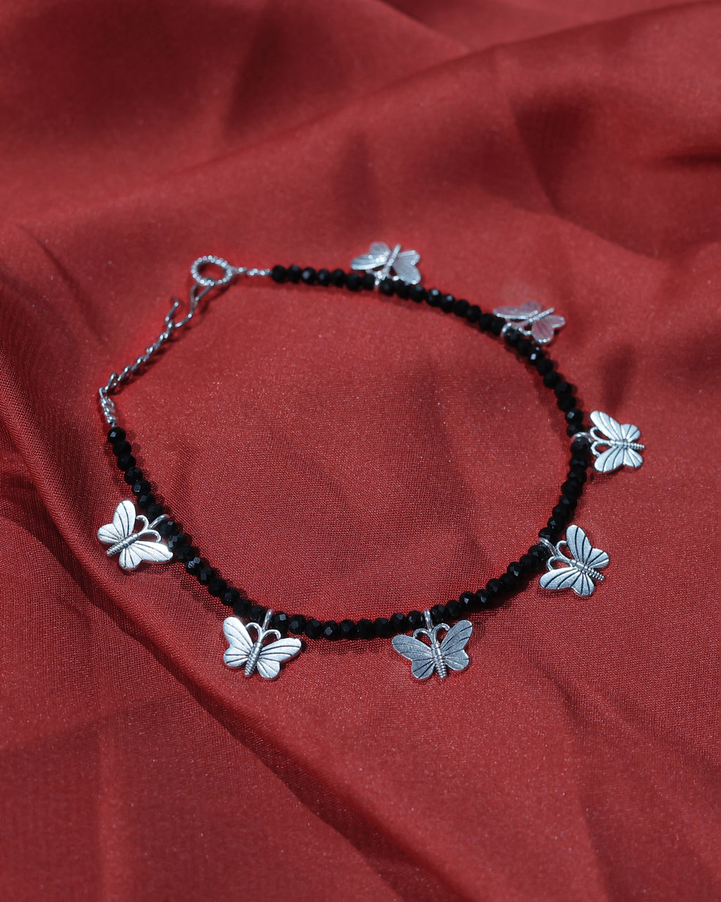 Black Butterfly Charm Bead-Style Anklet