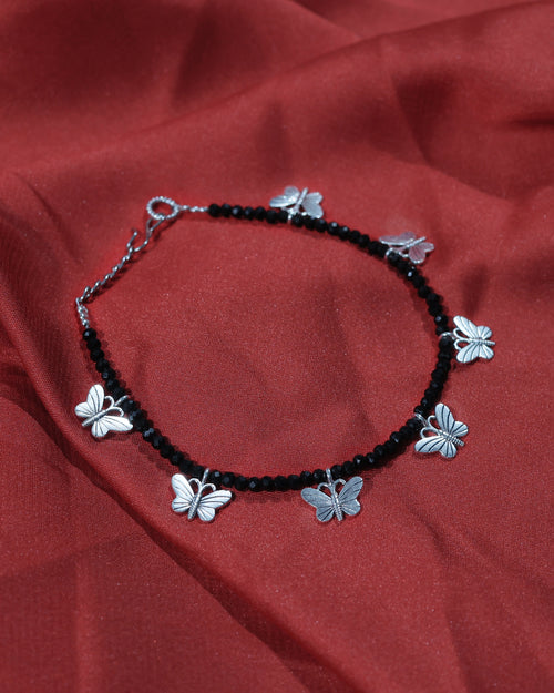 Black Butterfly Charm Bead-Style Anklet