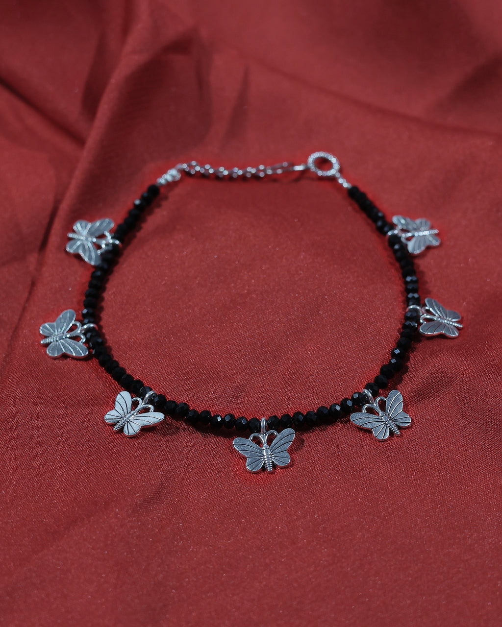 Black Butterfly Charm Bead-Style Anklet