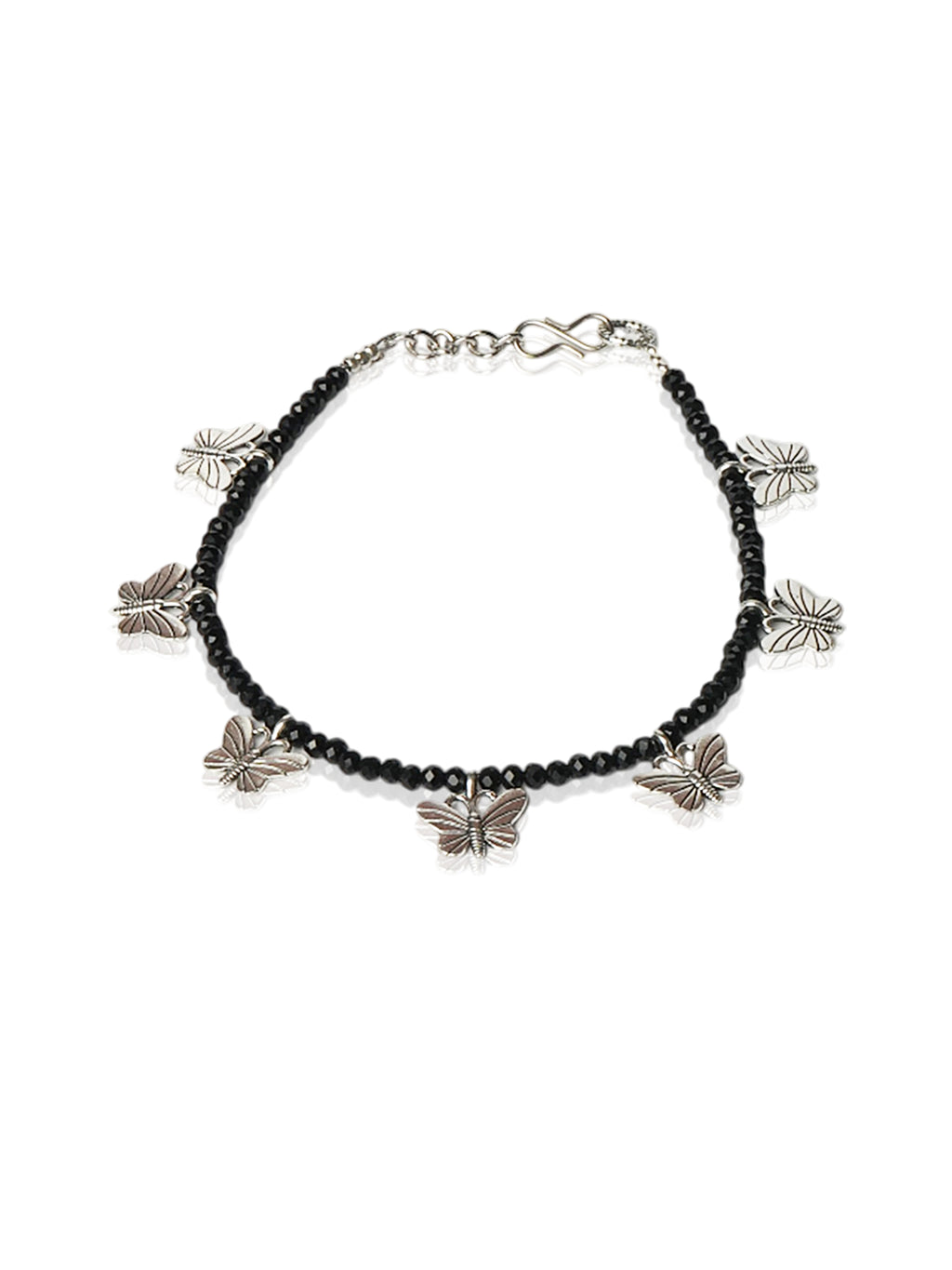 Black anklet with silver butterfly charms