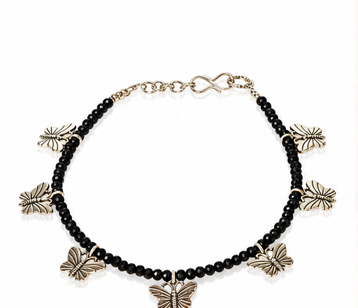 Black Butterfly Charm Bead-Style Anklet