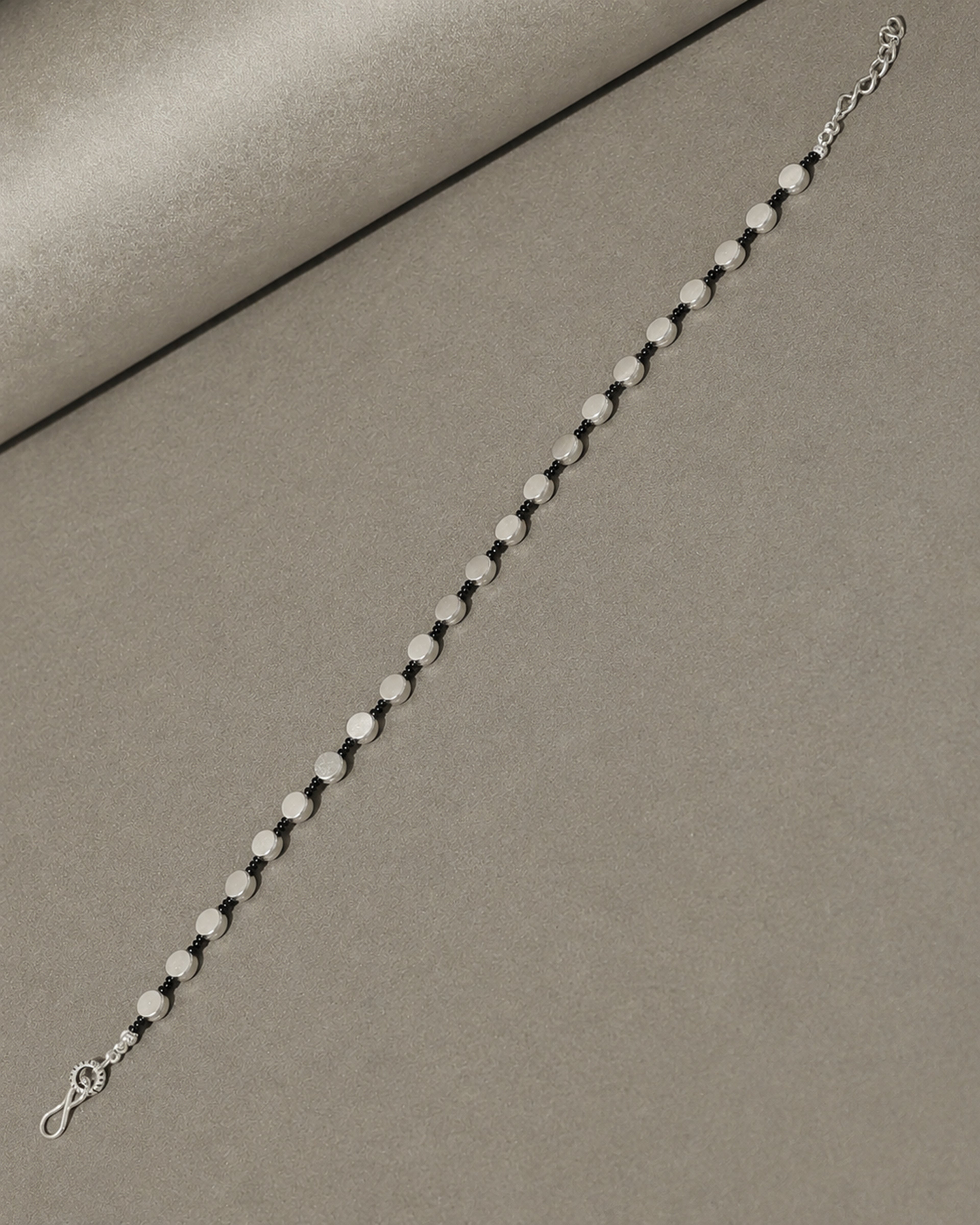 Black Beaded Silver-Tone Disc Anklet
