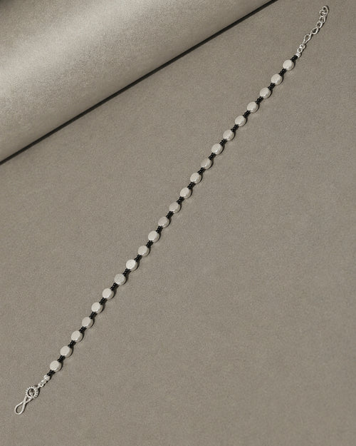 Black Beaded Silver-Tone Disc Anklet