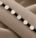 Black Beaded Silver-Tone Disc Anklet