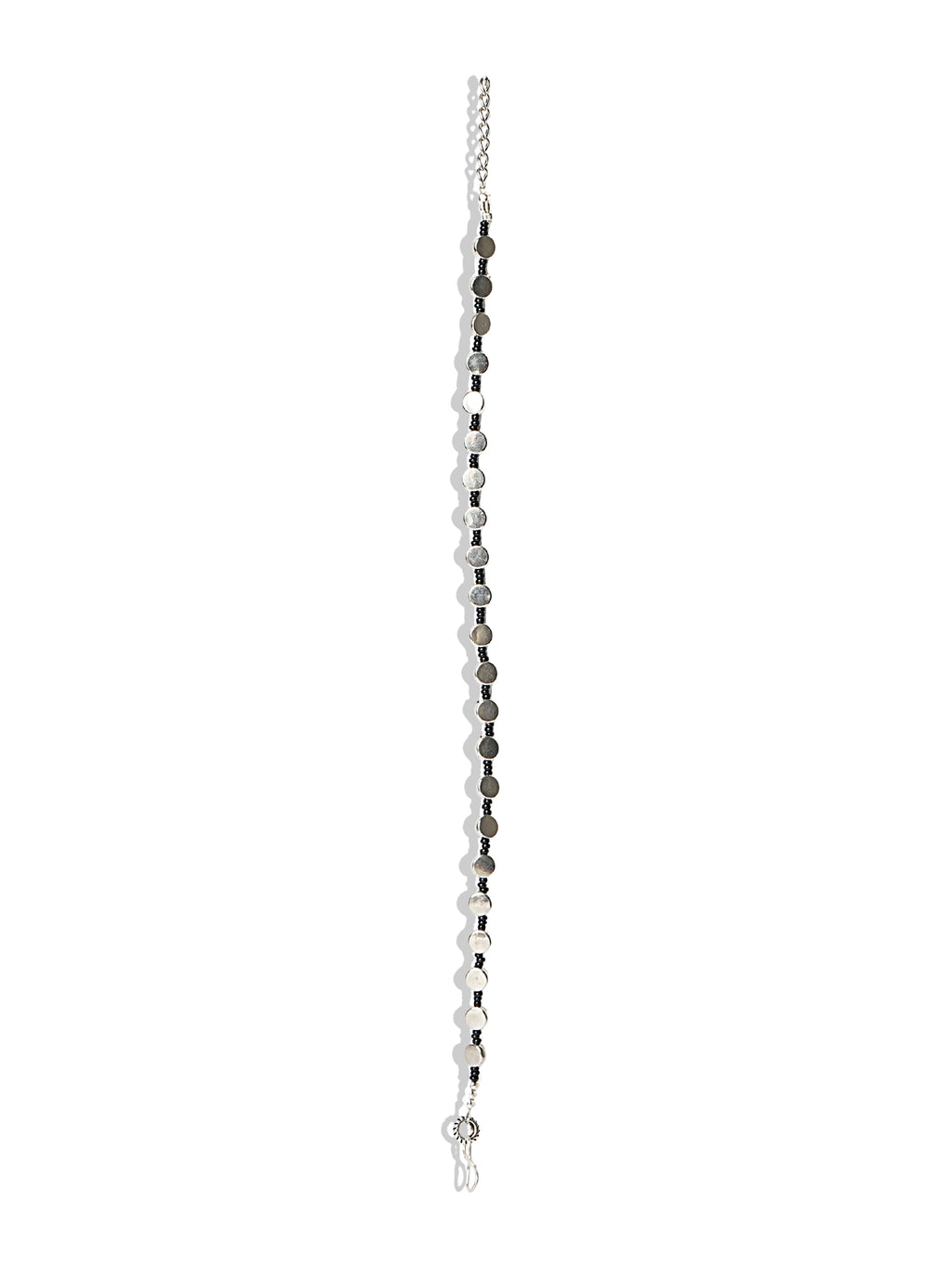 Black beaded silver-tone disc anklet