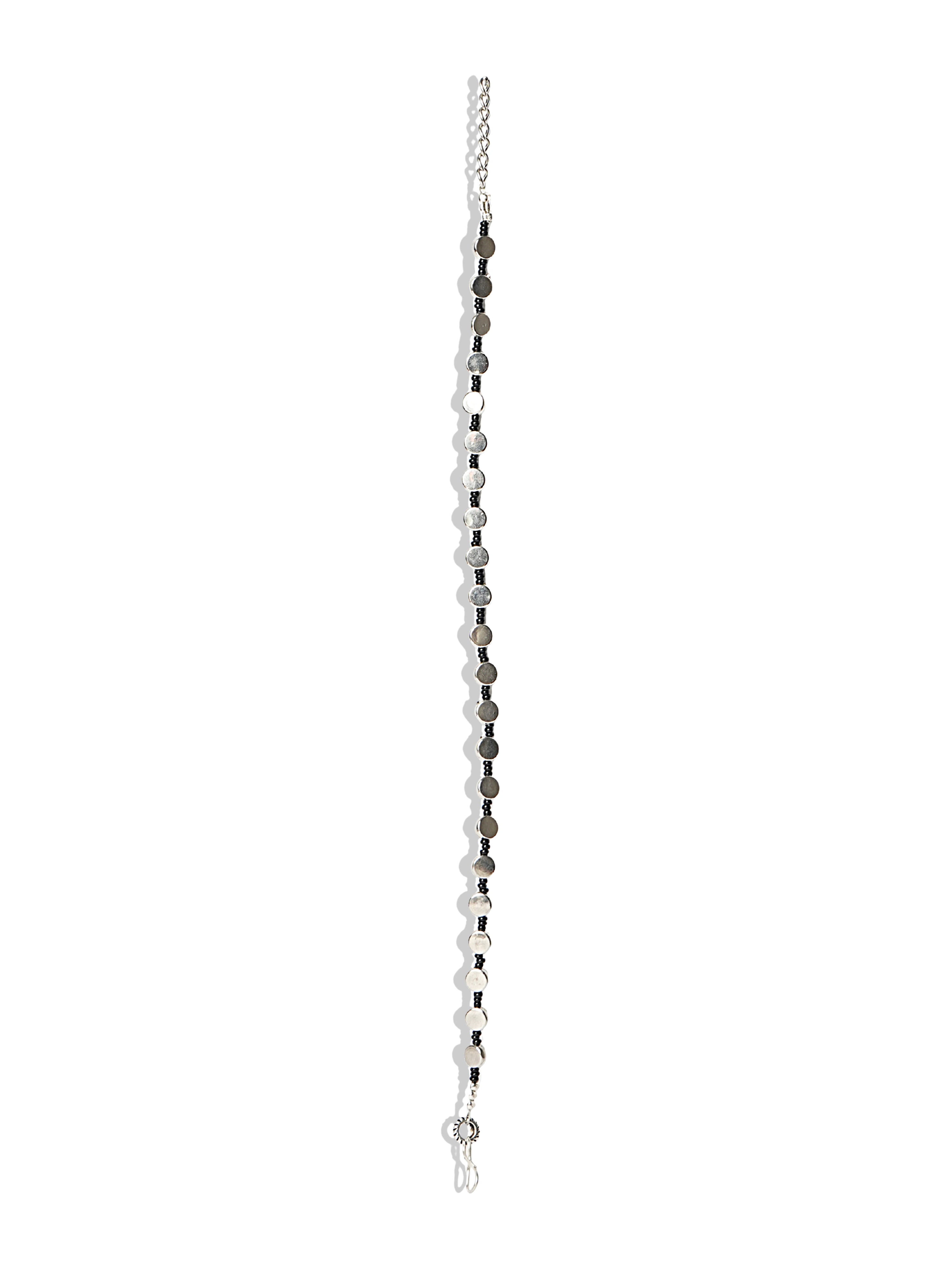 Black beaded silver-tone disc anklet