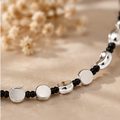 Black Beaded Silver-Tone Disc Anklet