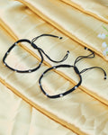 Black Braided Silver-Accent Anklet Pair