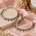 Pearl Leaf Charm Silver-Tone Anklet Pair