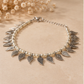 Pearl Leaf Charm Silver-Tone Anklet Pair
