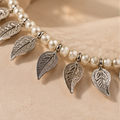Pearl Leaf Charm Silver-Tone Anklet Pair