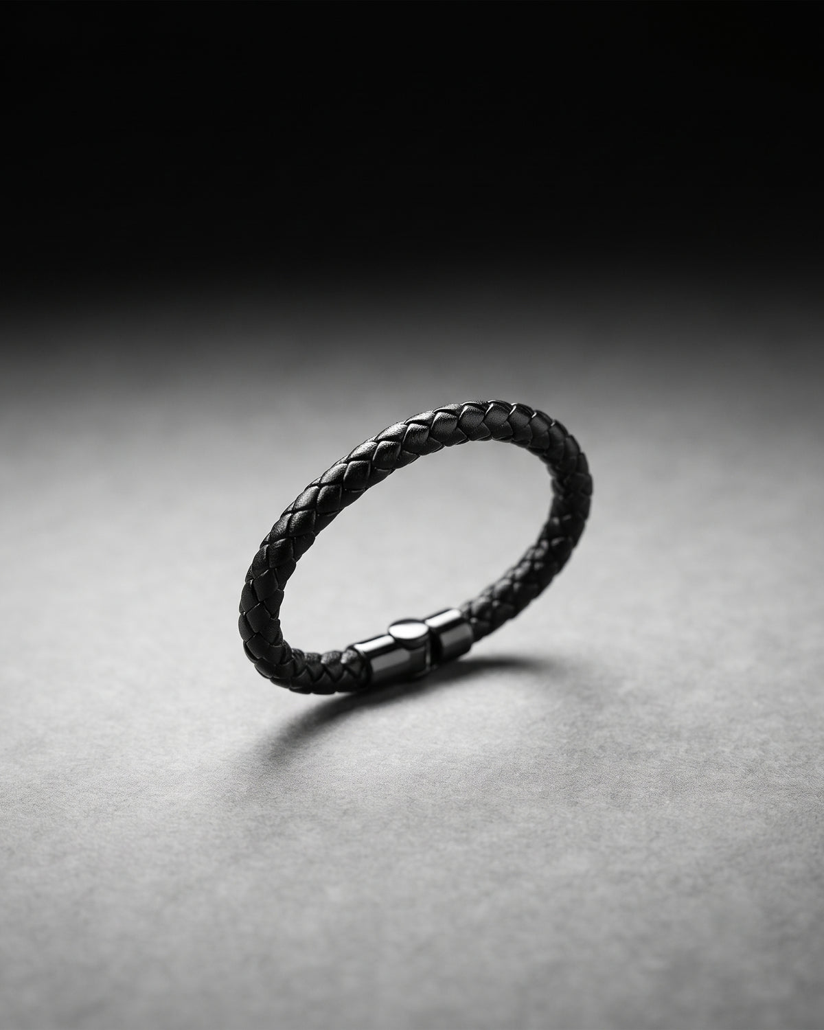 Black Braided Leather Cuff Bracelet