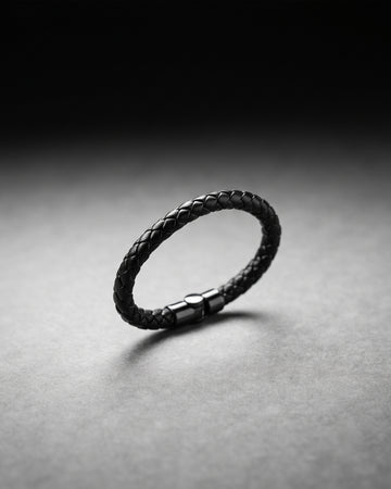 Black Braided Leather Cuff Bracelet