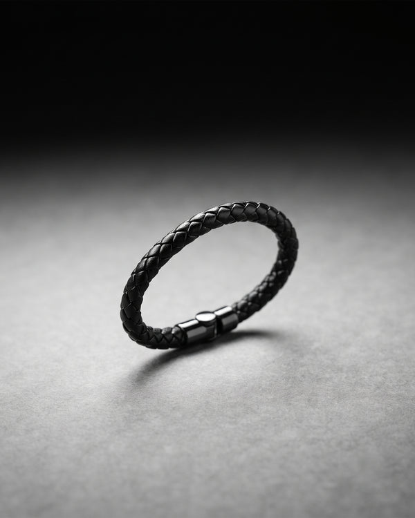Black Braided Leather Cuff Bracelet