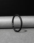 Black Braided Leather Cuff Bracelet