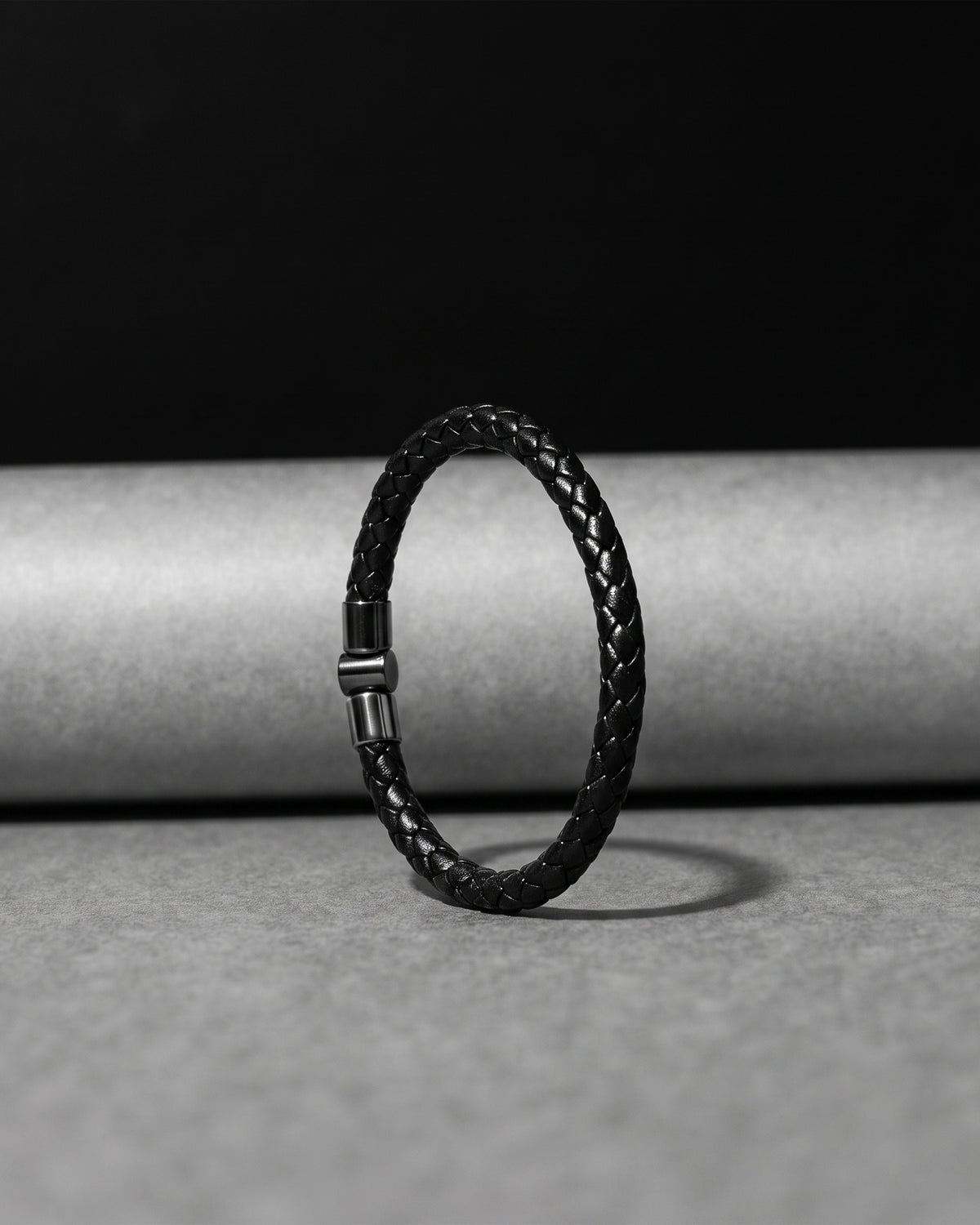 Black Braided Leather Cuff Bracelet