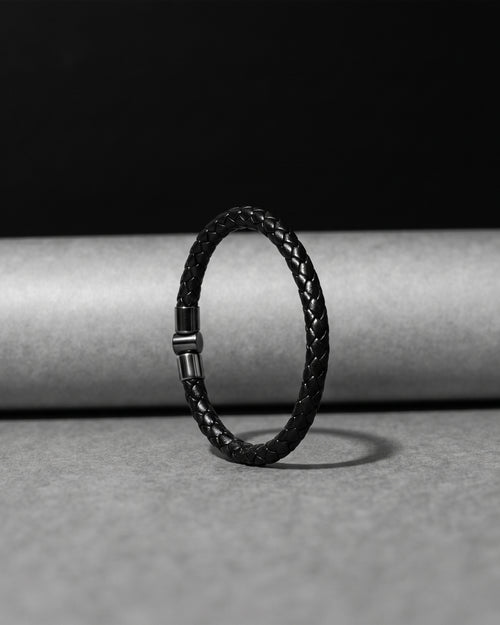 Black Braided Leather Cuff Bracelet