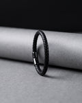 Black Braided Leather Cuff Bracelet