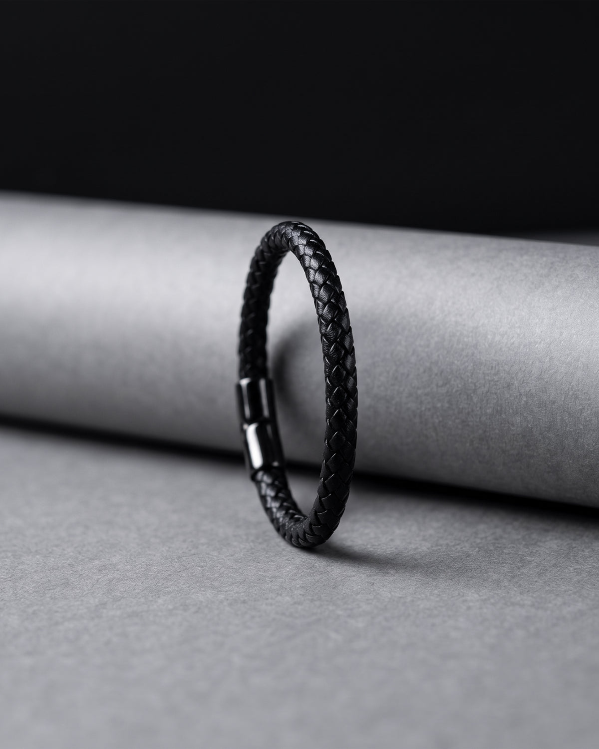 Black Braided Leather Cuff Bracelet