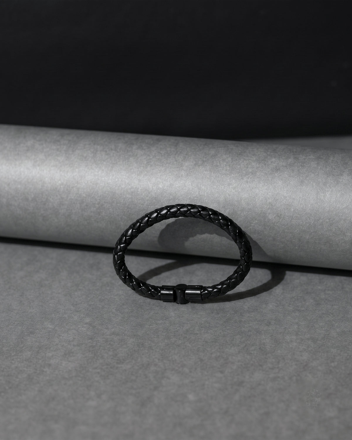 Black Braided Leather Cuff Bracelet