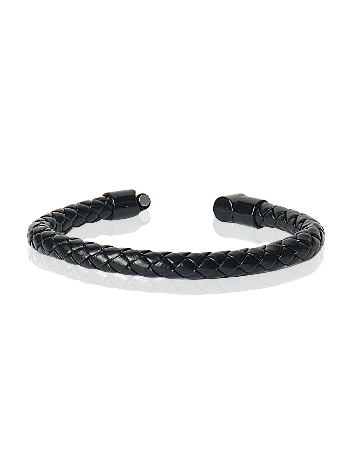 Black Braided Leather Cuff Bracelet