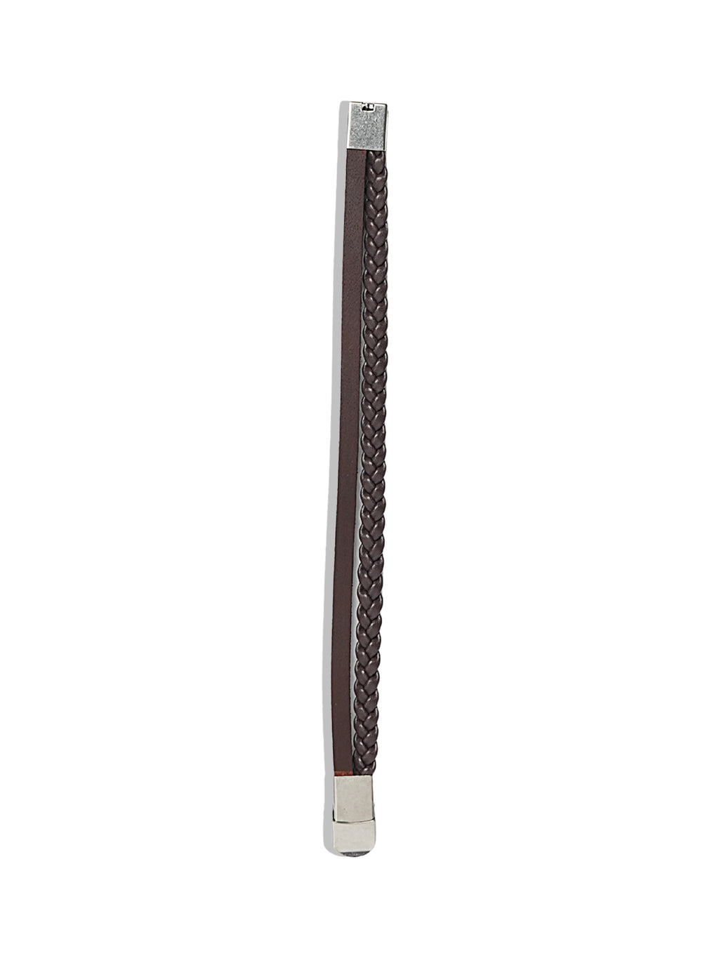 Brown Leather Braided Bracelet with Silver Tone Ends